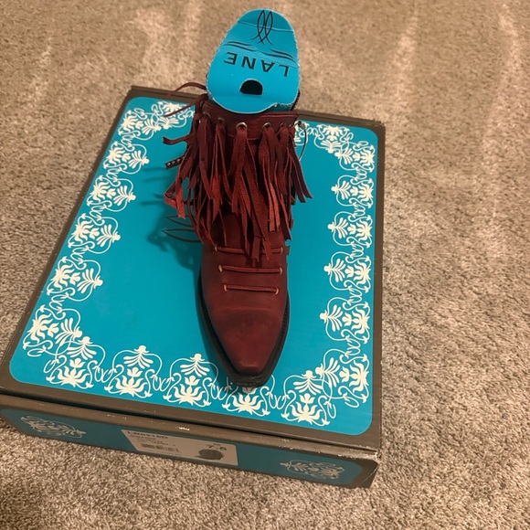 Lane boots Shoes - Lane Women's Leather Red Ankle Boots with Fringe